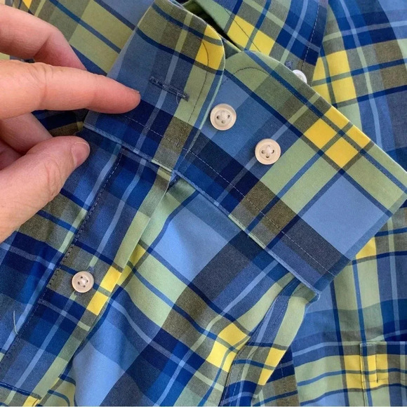 Jos A. Bank Travelers Collection Plaid Shirt Sz XL Blue Yellow Plaid Ivy League - Picture 5 of 7